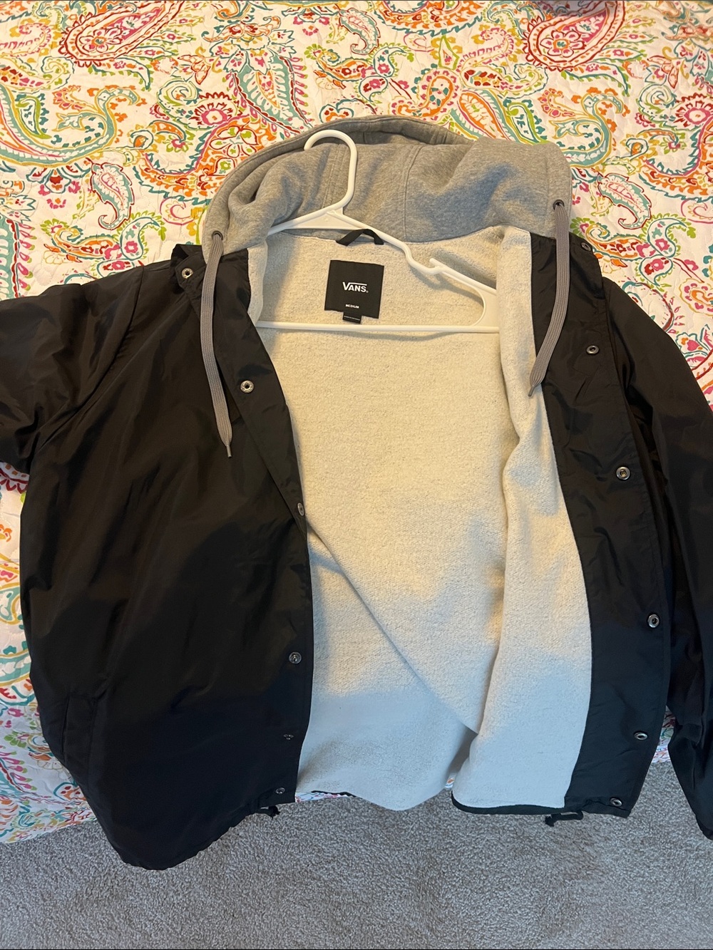 Vans Black Windbreaker with Gray Hood and Cream Fleece Lining